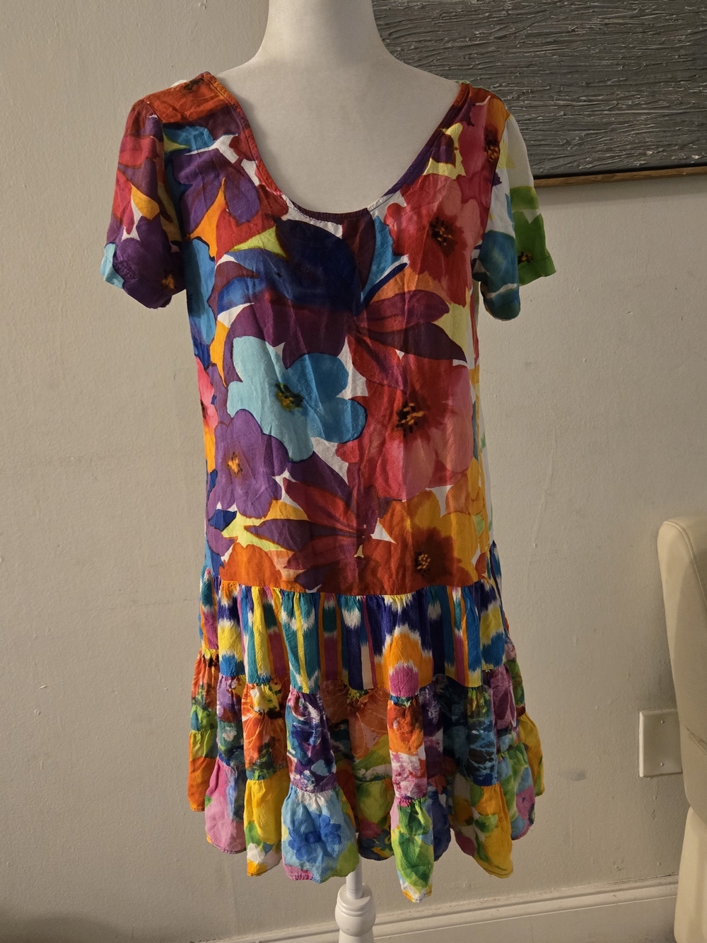 Jams World Vibrant Purple, Blue, Pink & Orange Floral Short Sleeve Dress